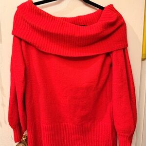 Vine & Love Off-Shoulder Sweater in Bold Red